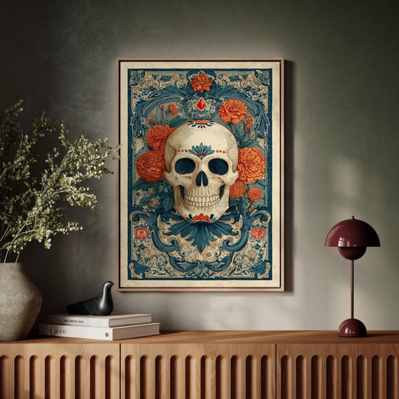 Ornate Skull With Marigolds Day Of The Dead Art