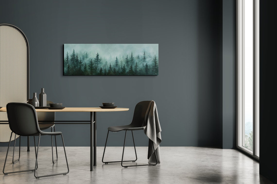 Watercolor Pale Green Fog Veiling a Quiet Pine Forest Poster - Image 5