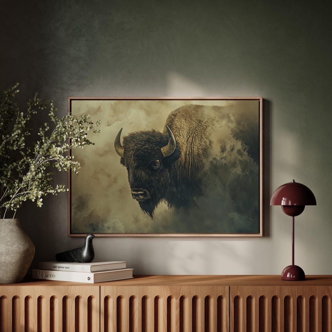 Majestic Bison Art Wild Buffalo In Mist Western Nature Decor Rustic Wildlife Painting Bold Wall Art For Home - Image 3