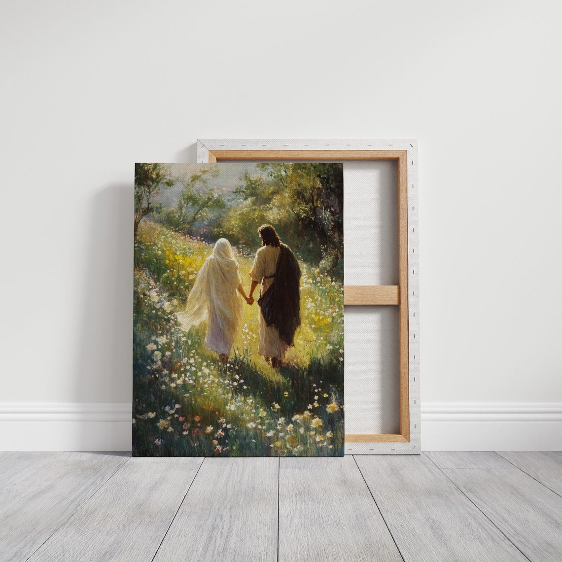 Jesus Walking Meadow With Woman Wildflowers Faith Love Poster - Image 5