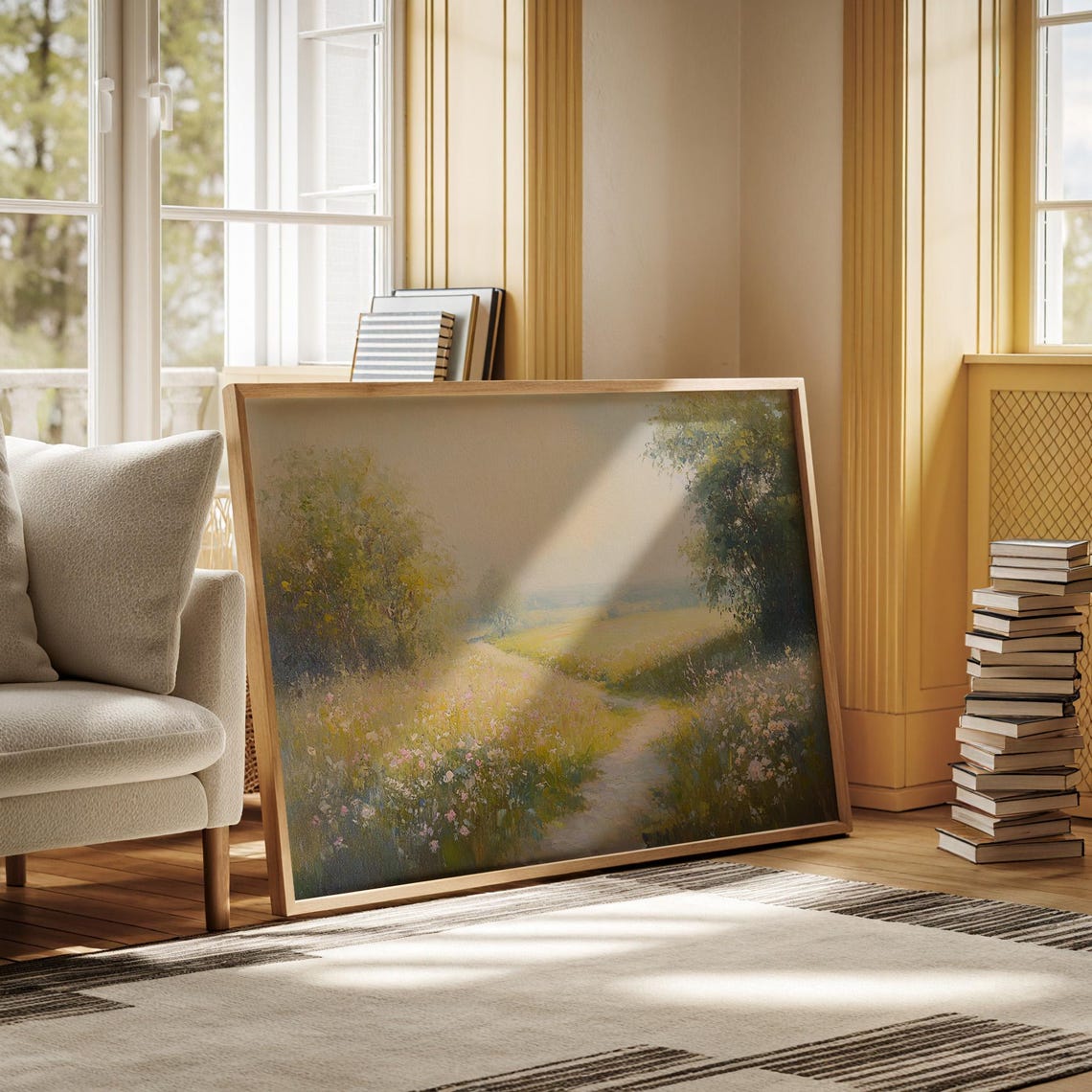 Wildflower Meadow Path Soft Impressionist Pastel Countryside Poster - Image 3