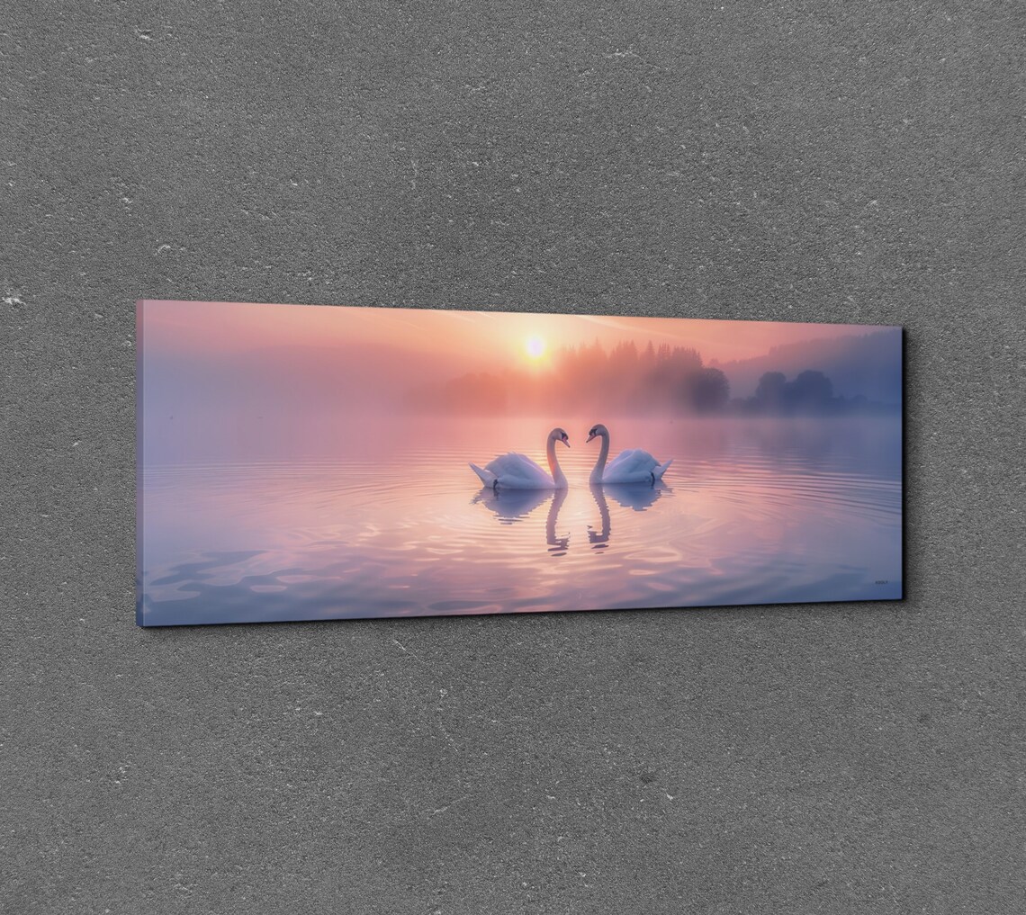 Swan Couple Romantic Art, Coastal Sunset Love - Image 7