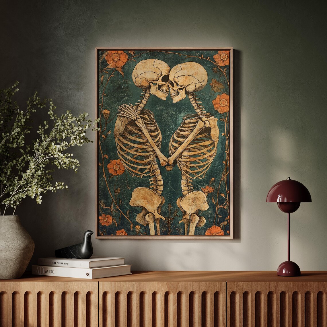 Romantic Skeleton Couple, Whimsical Floral Design - Image 7