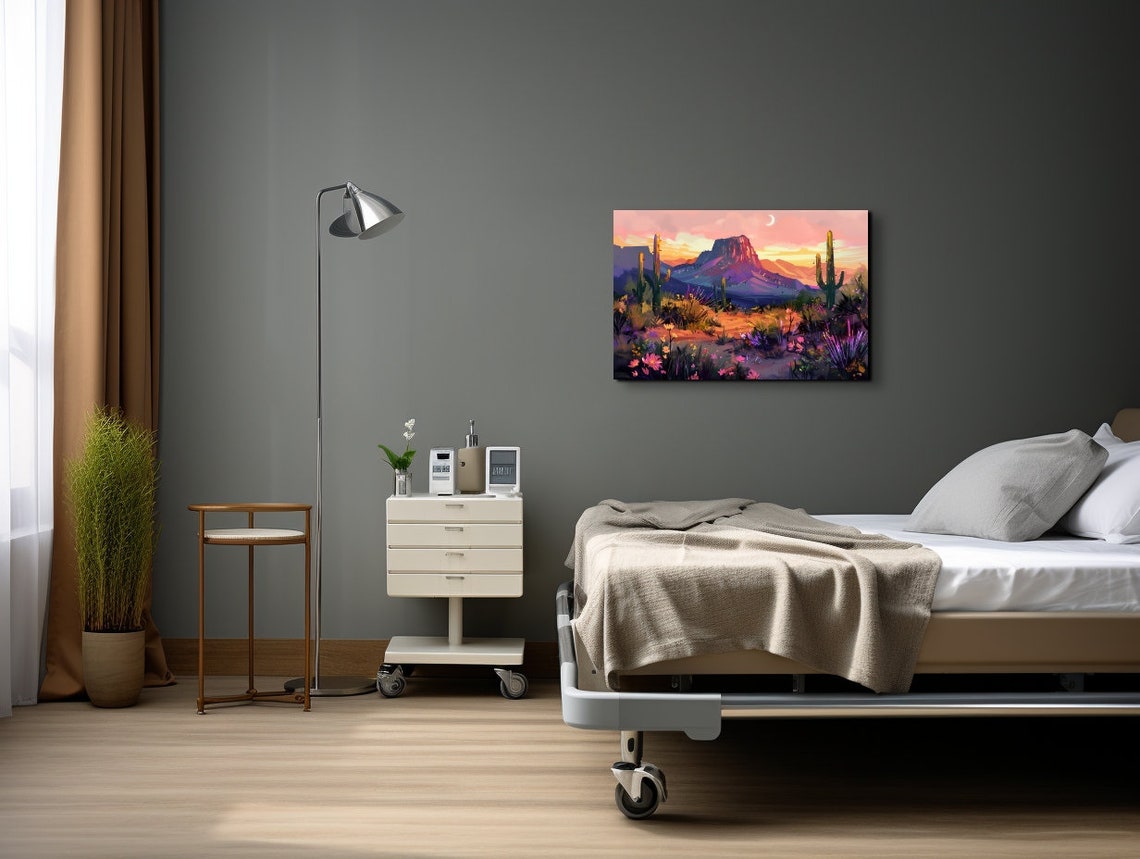 Desert Mesa at Sunset Crescent Moon Wildflower Field Art Poster - Image 7