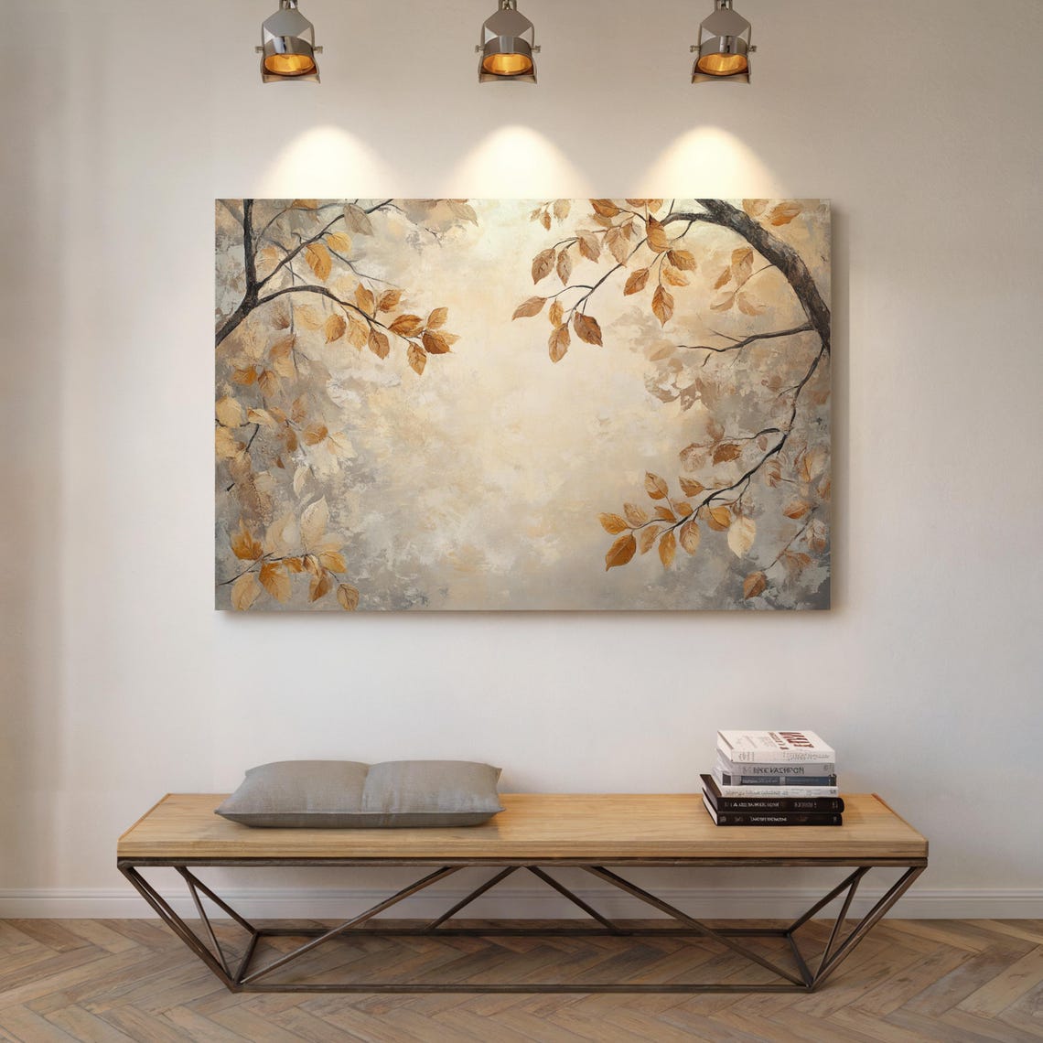 Neutral Botanical Autumn Branches Golden Leaves Minimalist Poster - Image 4