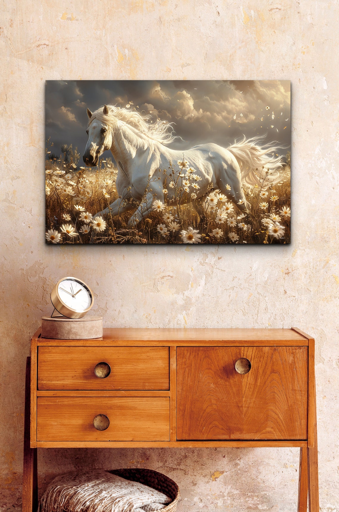White Horse Galloping Daisy Field Golden Sunset Equine Poster - Image 6