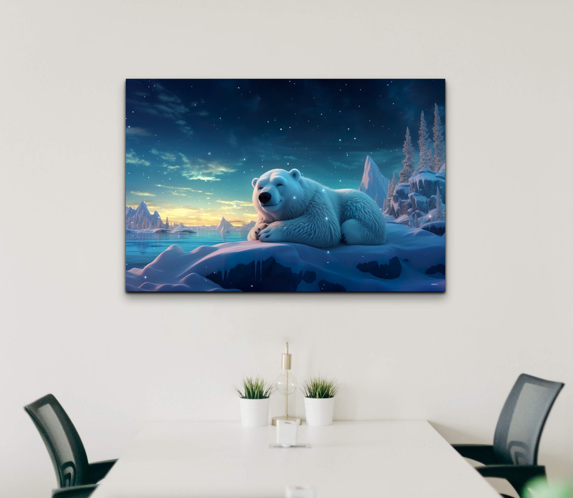 Polar Bear Starry Night Arctic Snow Winter Wildlife Wall Art - Image 4