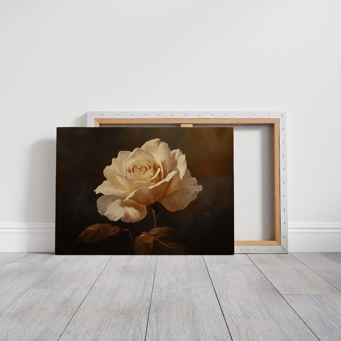 Elegant Ivory Rose Bloom on a Dark Background Vintage Botanical Poster - Image 3
