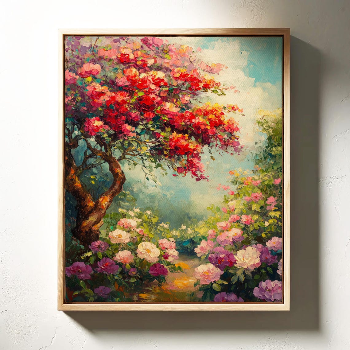 Blooming Red Blossom Tree Turquoise Sky Impressionist Garden Poster - Image 4