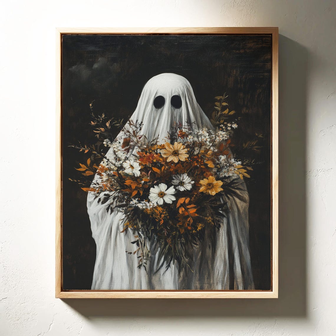 Spooky Ghost With Floral Bouquet Rustic Autumn Halloween Art Poster - Image 6