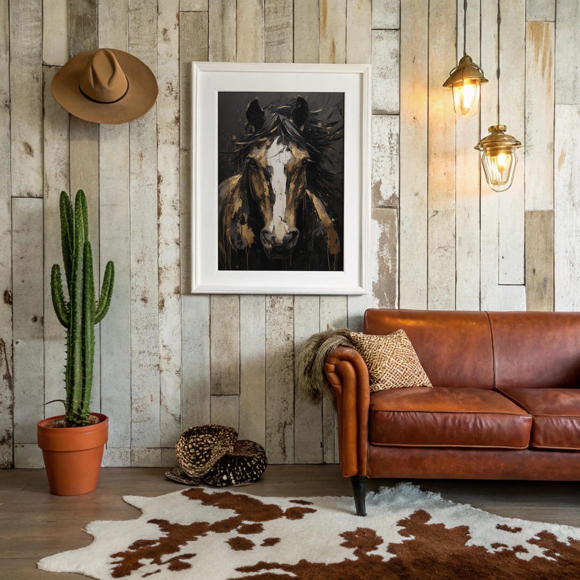 Abstract Horse Portrait With Gold Leaf Accents Dark Moody Poster