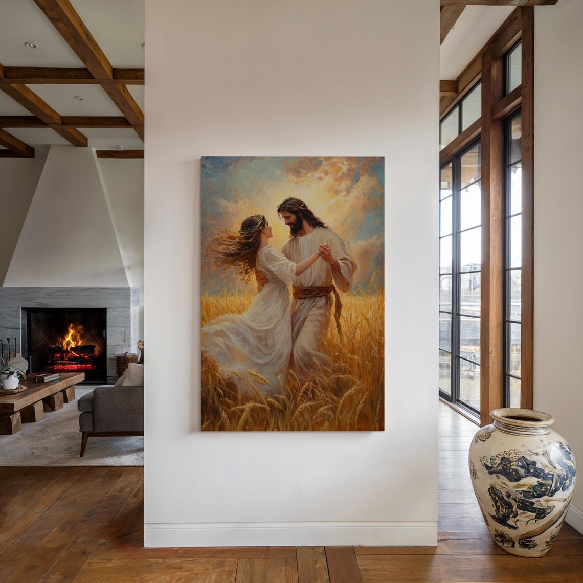 Jesus Dancing Joyfully With a Woman in a Sunlit Wheat Field Poster - Image 4