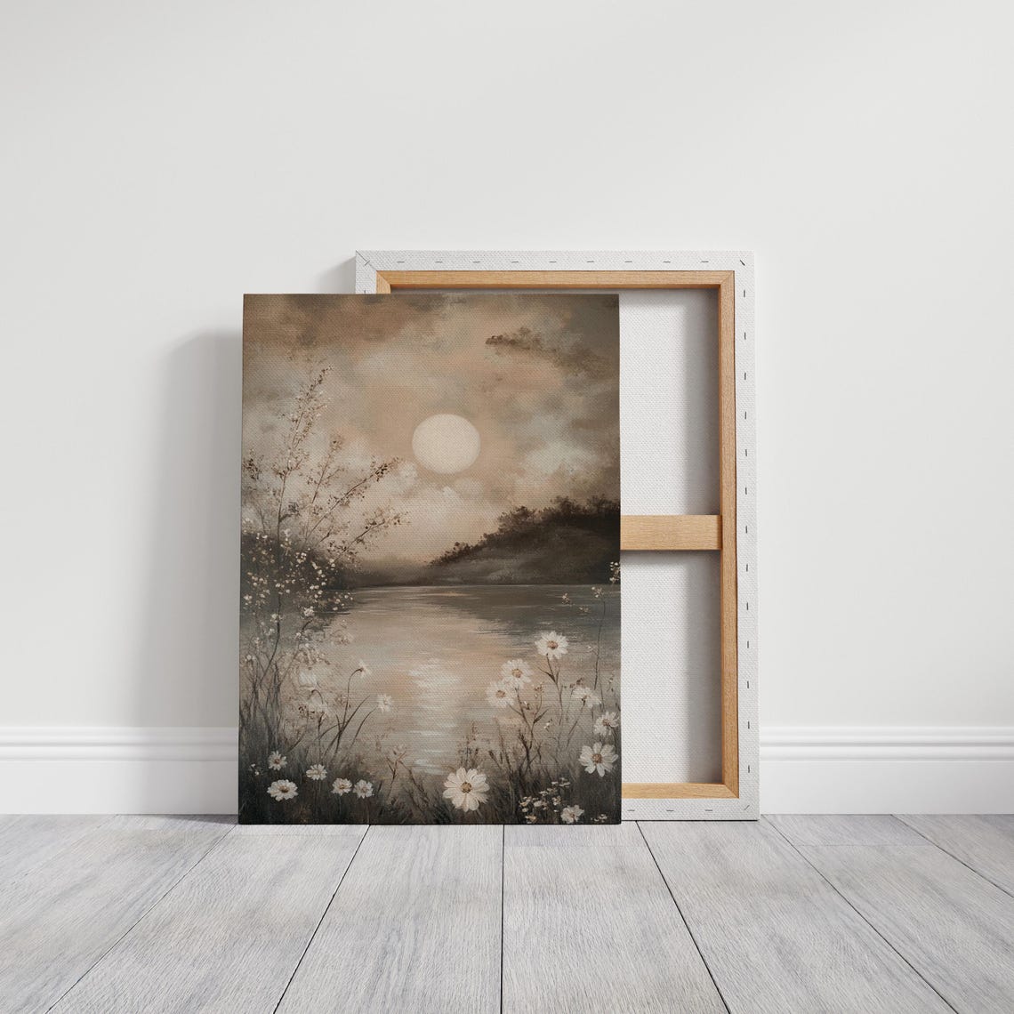 Moonlit Lake White Wildflowers Soft Neutral Reflective Waters Poster - Image 5