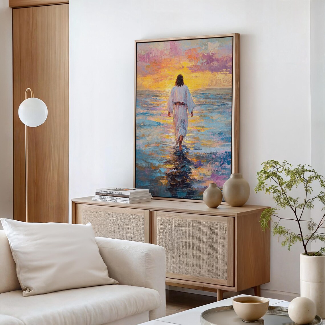 Jesus Walking On Water Colorful Sunset Seascape Faith Poster - Image 5