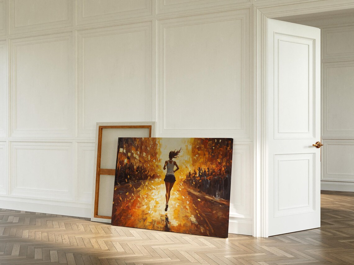 Runner From Behind Golden Street Abstract Marathon Energy Poster - Image 2