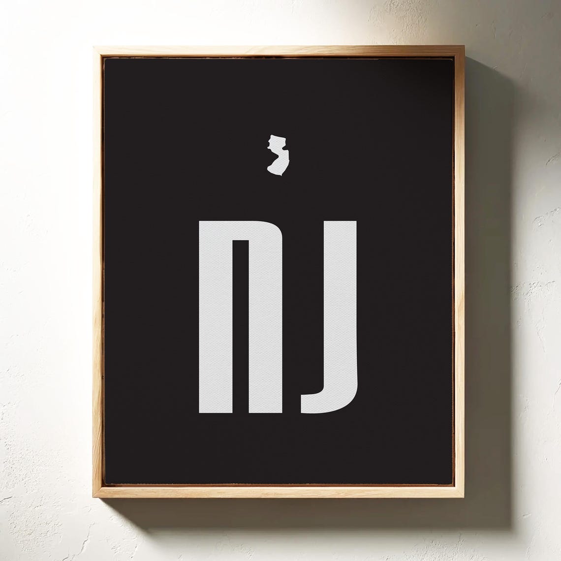 New Jersey State Abbreviation Wall Art Minimalist Black White
