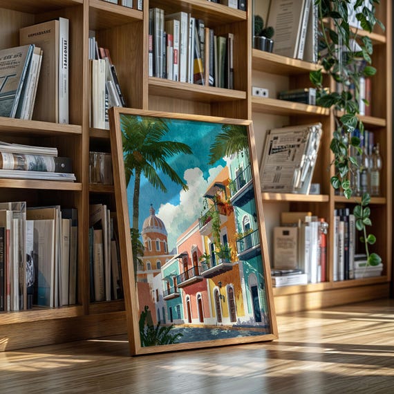 Colorful Colonial Street Canvas Wall Art Vibrant Architecture With Palm Trees Tropical Travel Inspired Painting For Home Dcor