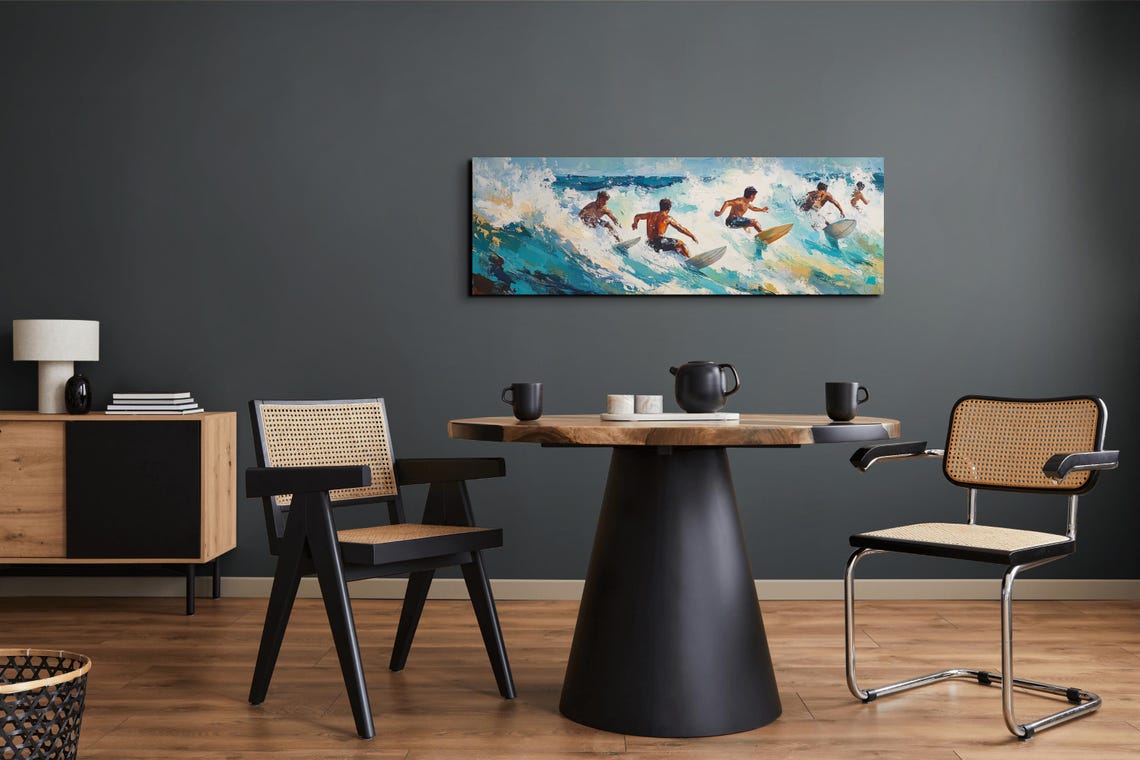 Retro Surfing Panoramic Wall Art Ocean Landscape Art Ready To Hang Panoramic Wall Art Print Large Wall Art - Image 4