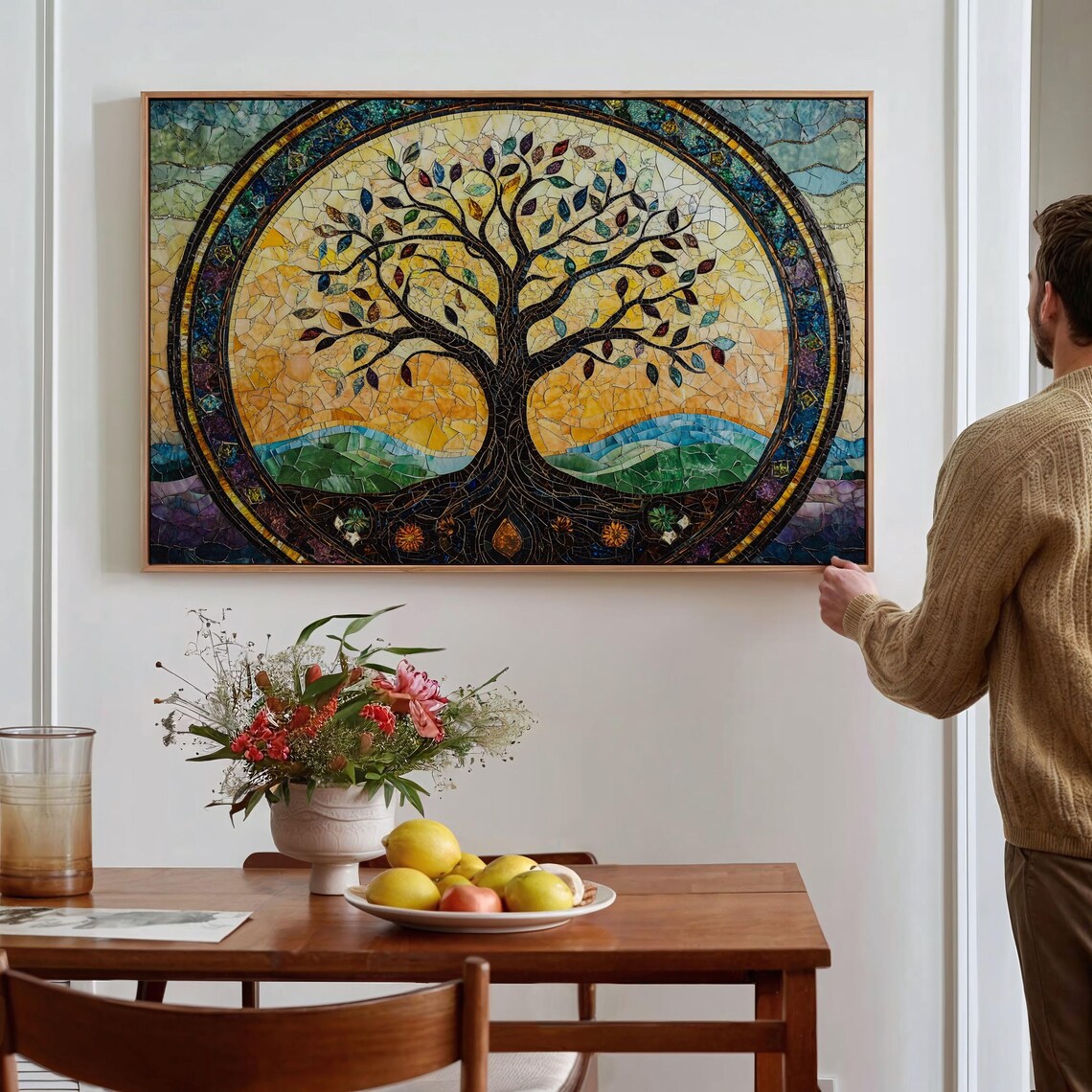 Stained Glass Tree Of Life Mosaic In Golden Sunset Circle Poster - Image 4