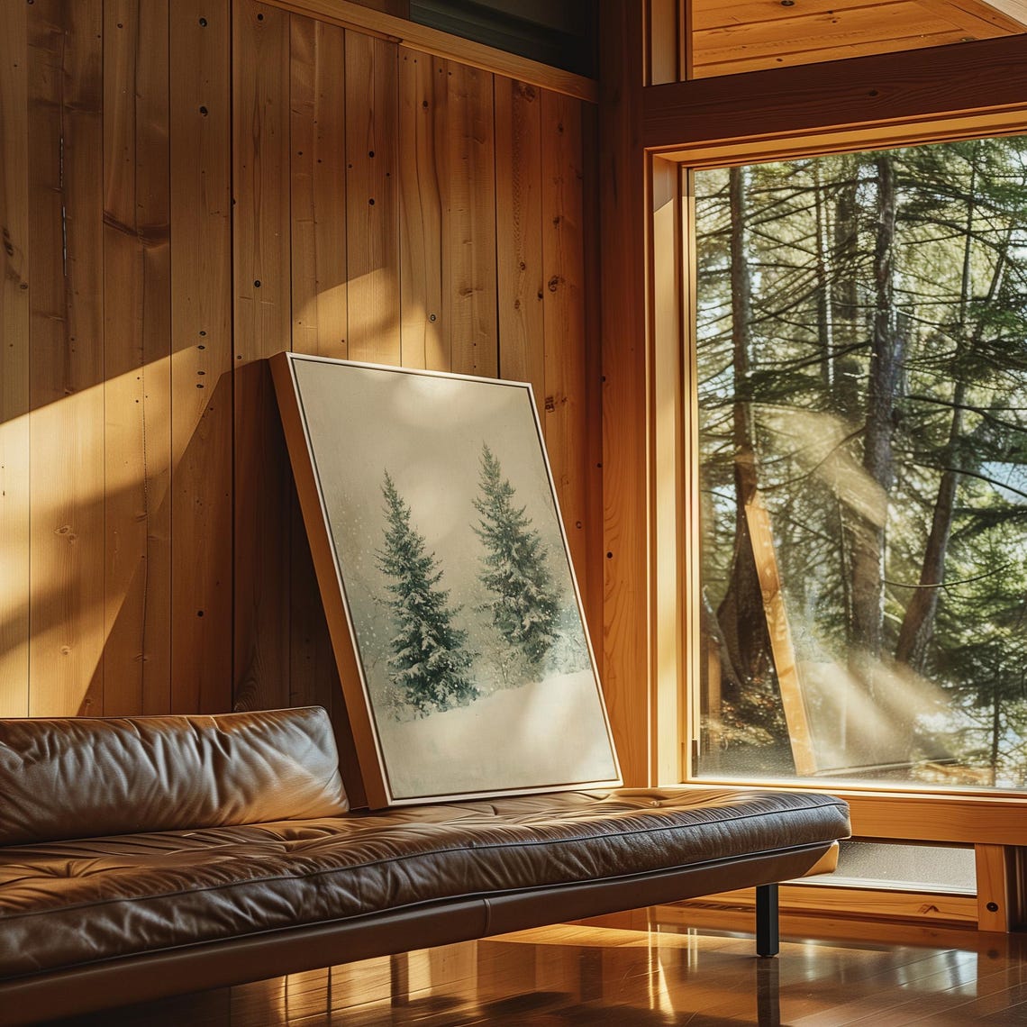 Snowy Evergreen Forest Two Pine Trees Pale Winter Woodland Poster - Image 6