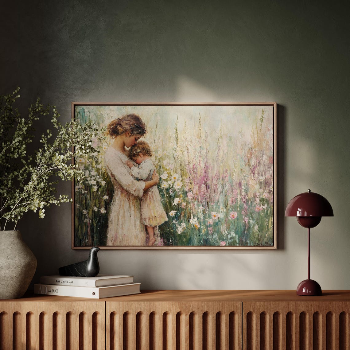 Mother And Child In Wildflower Field Art Emotional Impressionist Wall Decor Pastoral Painting Of Motherhood And Nature - Image 5