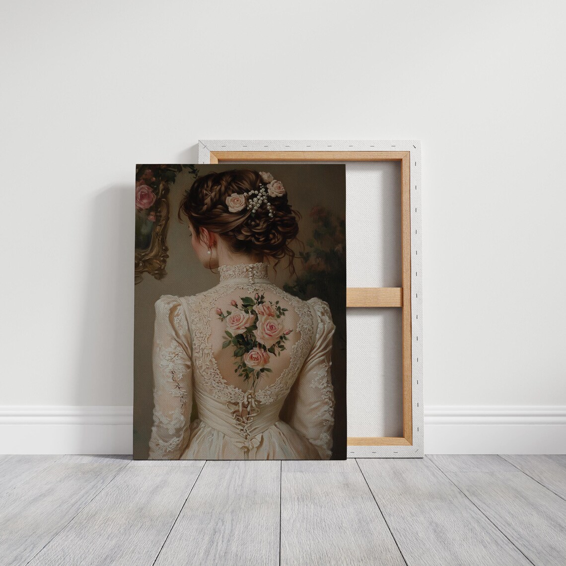 Victorian Woman in Lace Dress Floral Back Tattoo Romantic Art Poster - Image 3