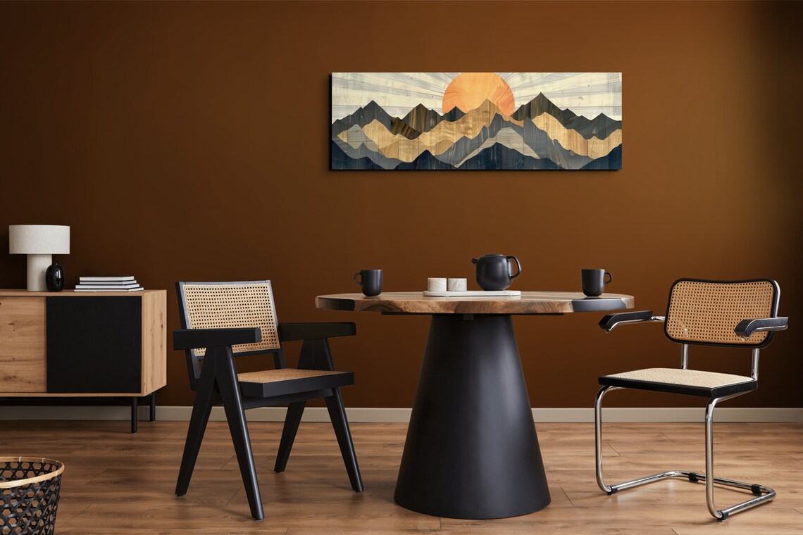 Panoramic Wood Style Western Mountain Range Ready To Hang Panoramic Wall Art Print Wood Tone Artwork Panoramic Art - Image 7