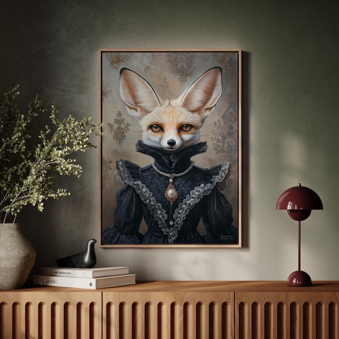 Victorian Fennec Fox In Lace Dress With Pearl Necklace Animal Poster