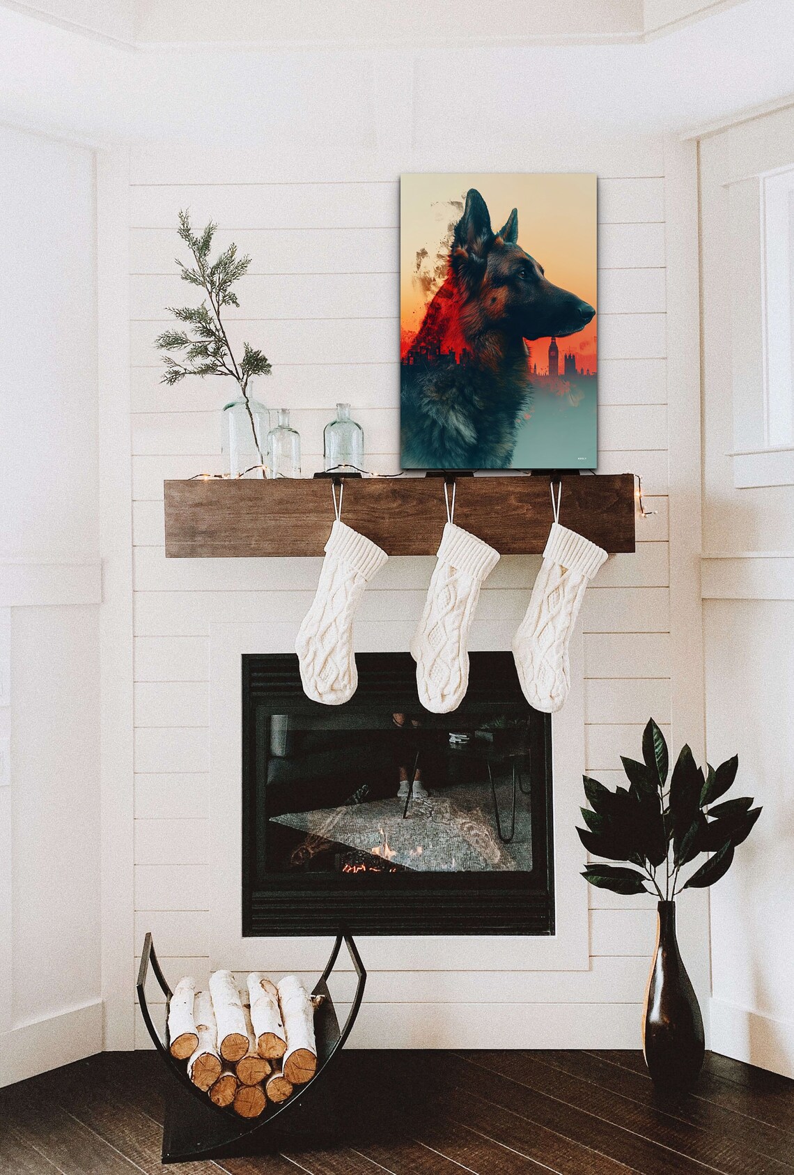 German Shepherd Sunset Double Exposure Dog Portrait Nature Wall Art - Image 7