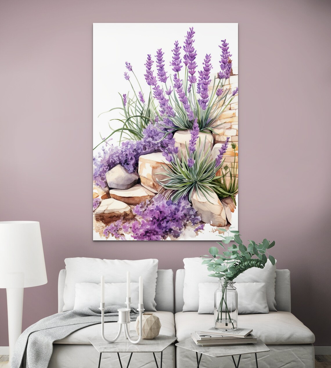 Lavender Flowers Stone Wall Watercolor Purple Botanical Art Poster - Image 5