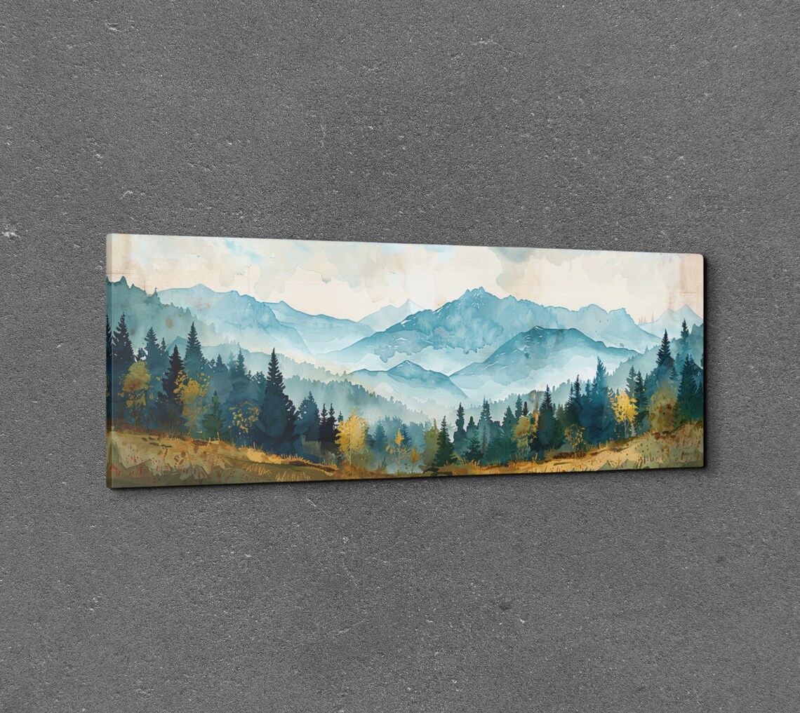 Panoramic Klamath Mountain Mid Century Modern Mountain Wall Art - Image 3