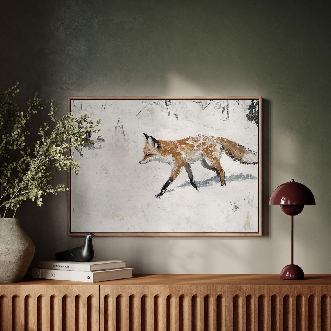 Red Fox Walking Through Fresh Snow Minimalist Wildlife Poster - Image 5