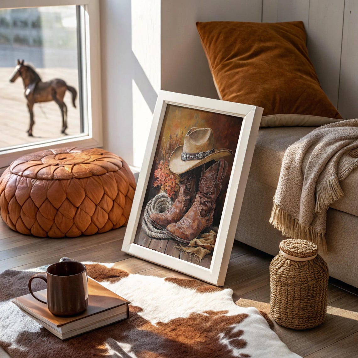 Cowboy Boots Hat And Lasso Rustic Western Still Life Art Poster