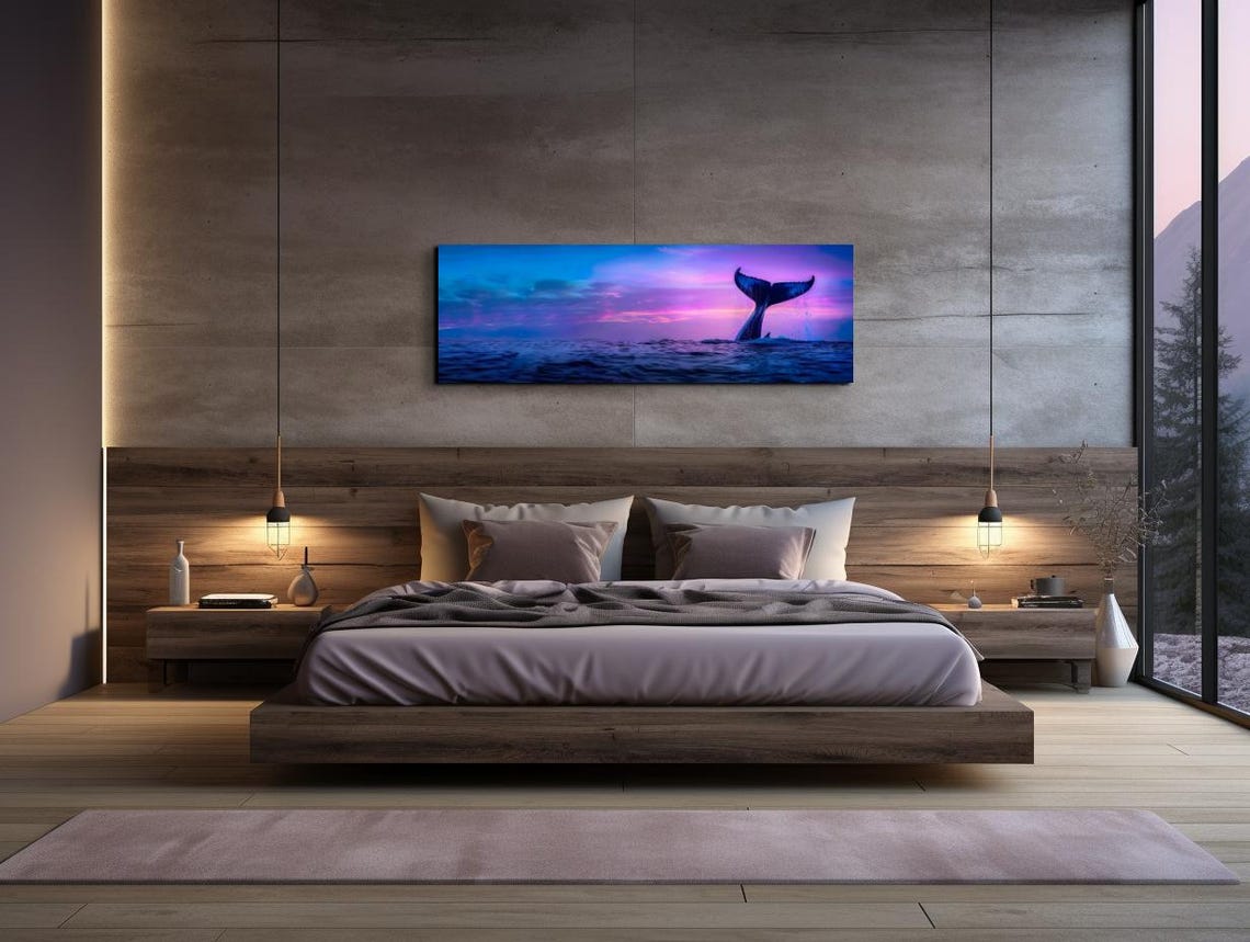 Whale Tail Silhouette Purple Sunset Ocean Panoramic View Poster - Image 7