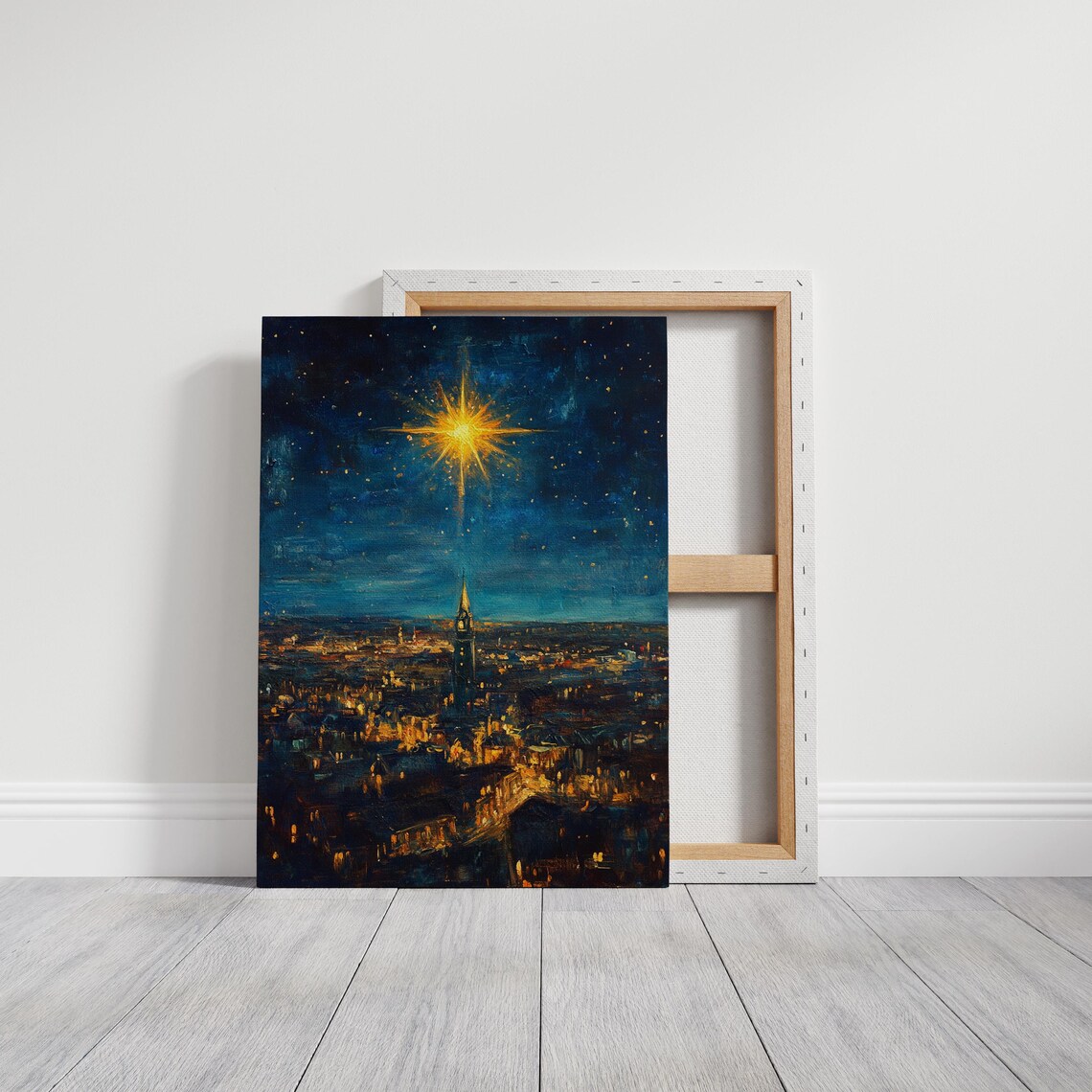 Bethlehem Star Over Cityscape, Christmas Nativity Art Print - Image 3