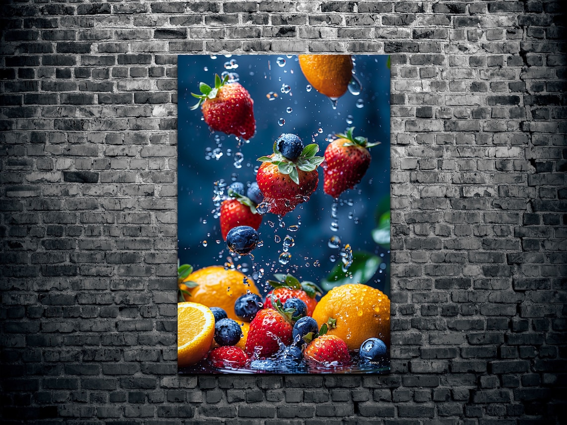 Fresh Fruit Splash in Water Photography Kitchen Food Art Print - Image 2