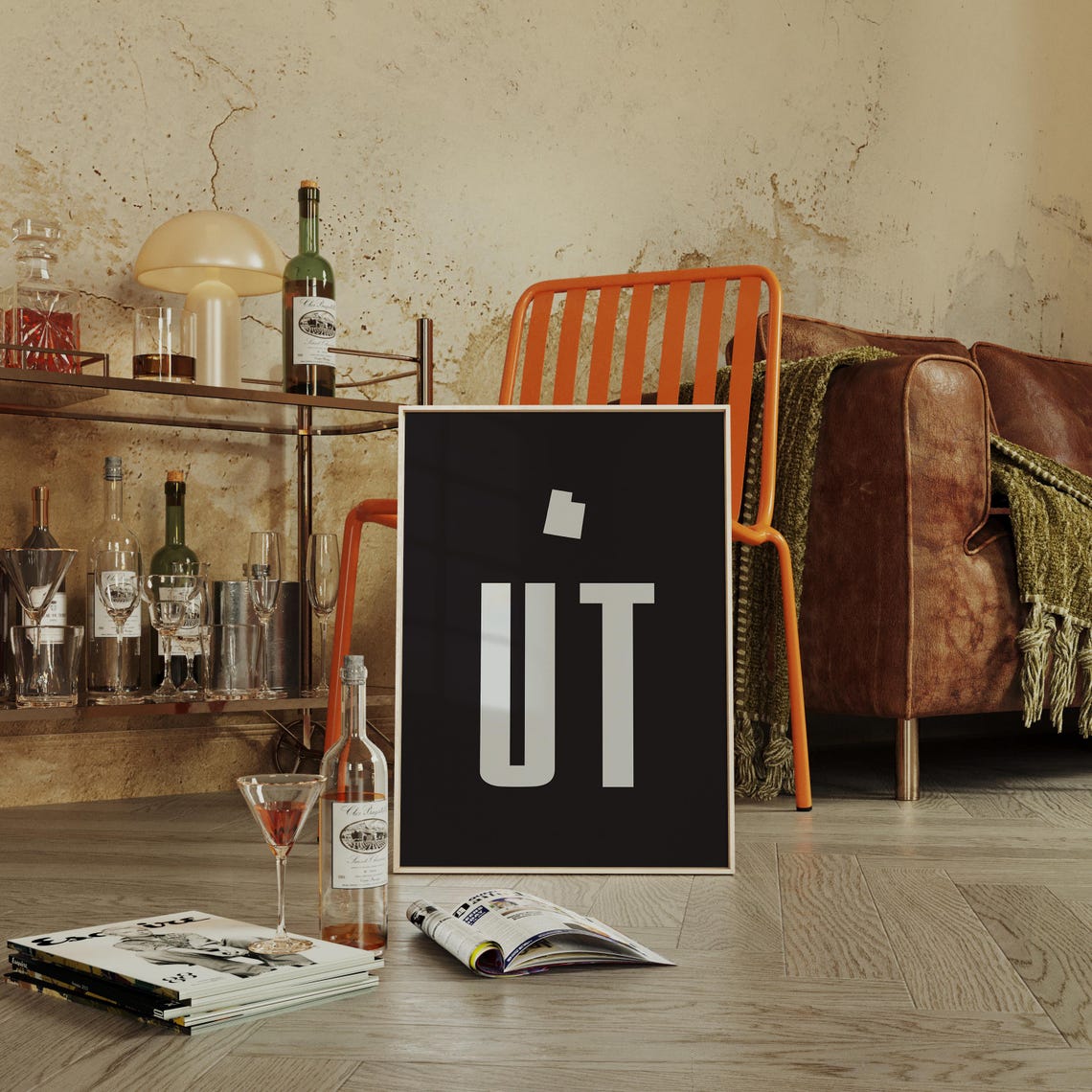 Utah State Abbreviation Typography Black White Minimalist Poster