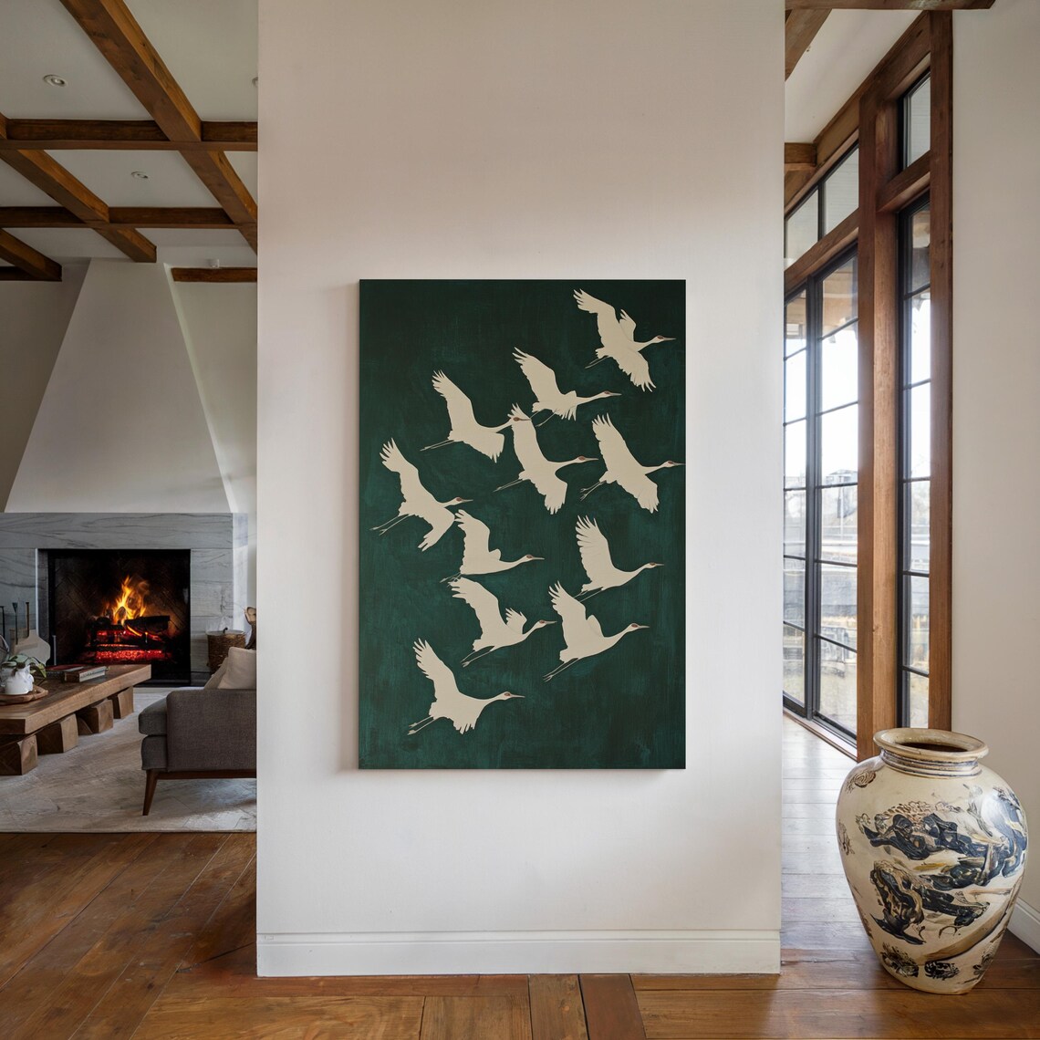 Elegant White Cranes In Flight, Modern Wall Art - Image 4