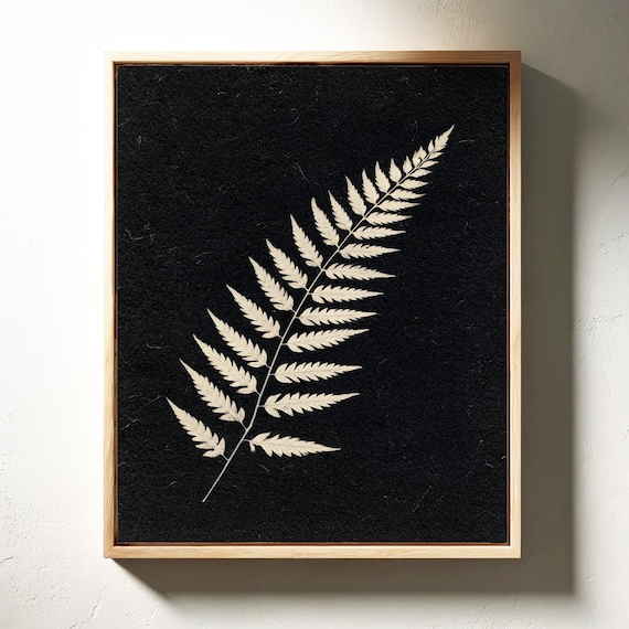 Vintage Botanical Fern on Black Background Classic Cream Print