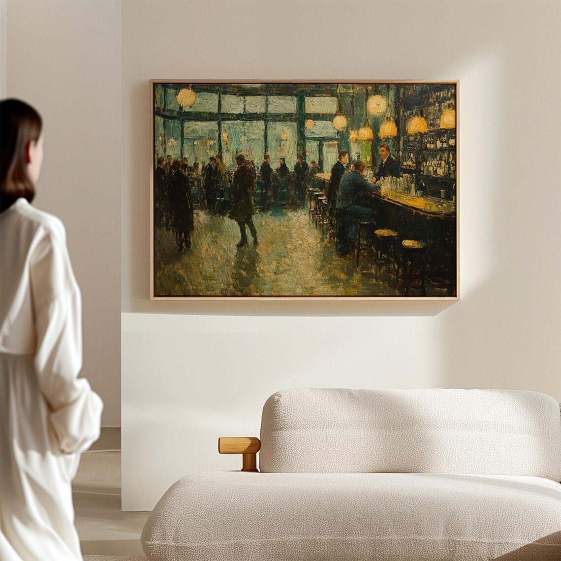 Vintage Barroom Night Scene Impressionist Patrons Painting Poster - Image 4