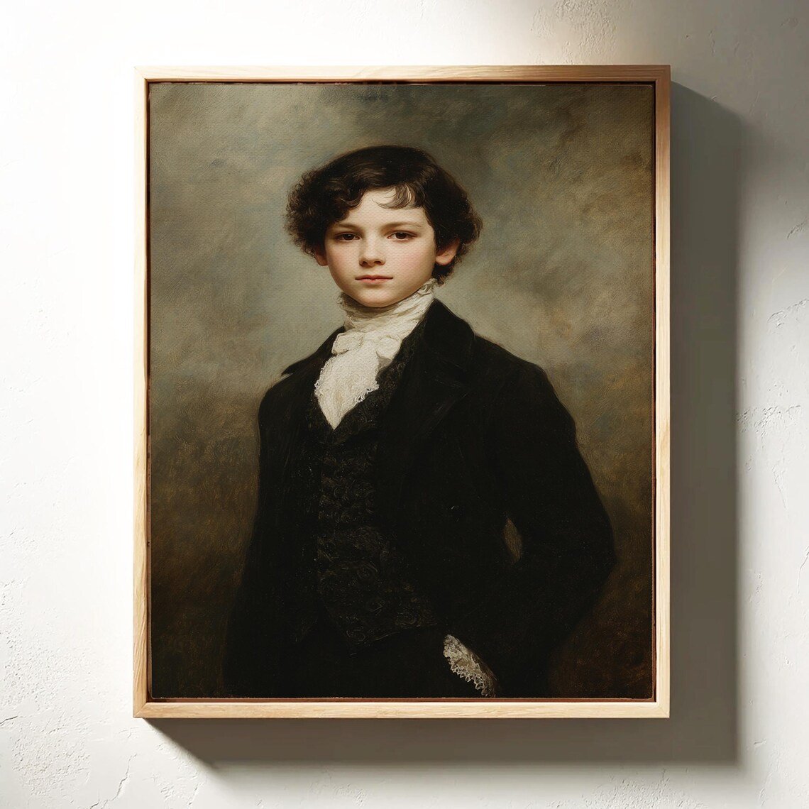 Victorian Boy Portrait In Black Suit And White Cravat Oil Painting Poster