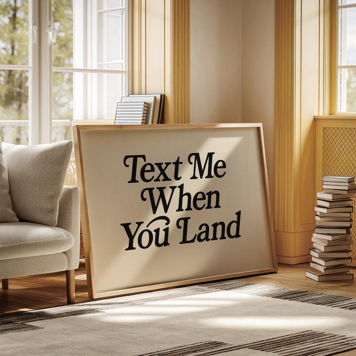 Text Me When You Land Elegant Black Serif Travel Quote Decor Poster