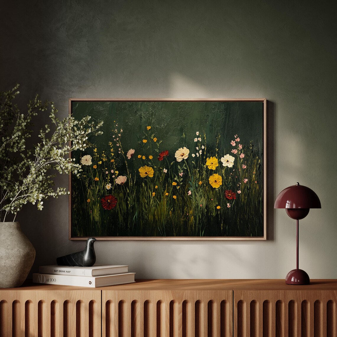 Wildflower Meadow Dark Green Background Vibrant Oil Paint Poster - Image 4