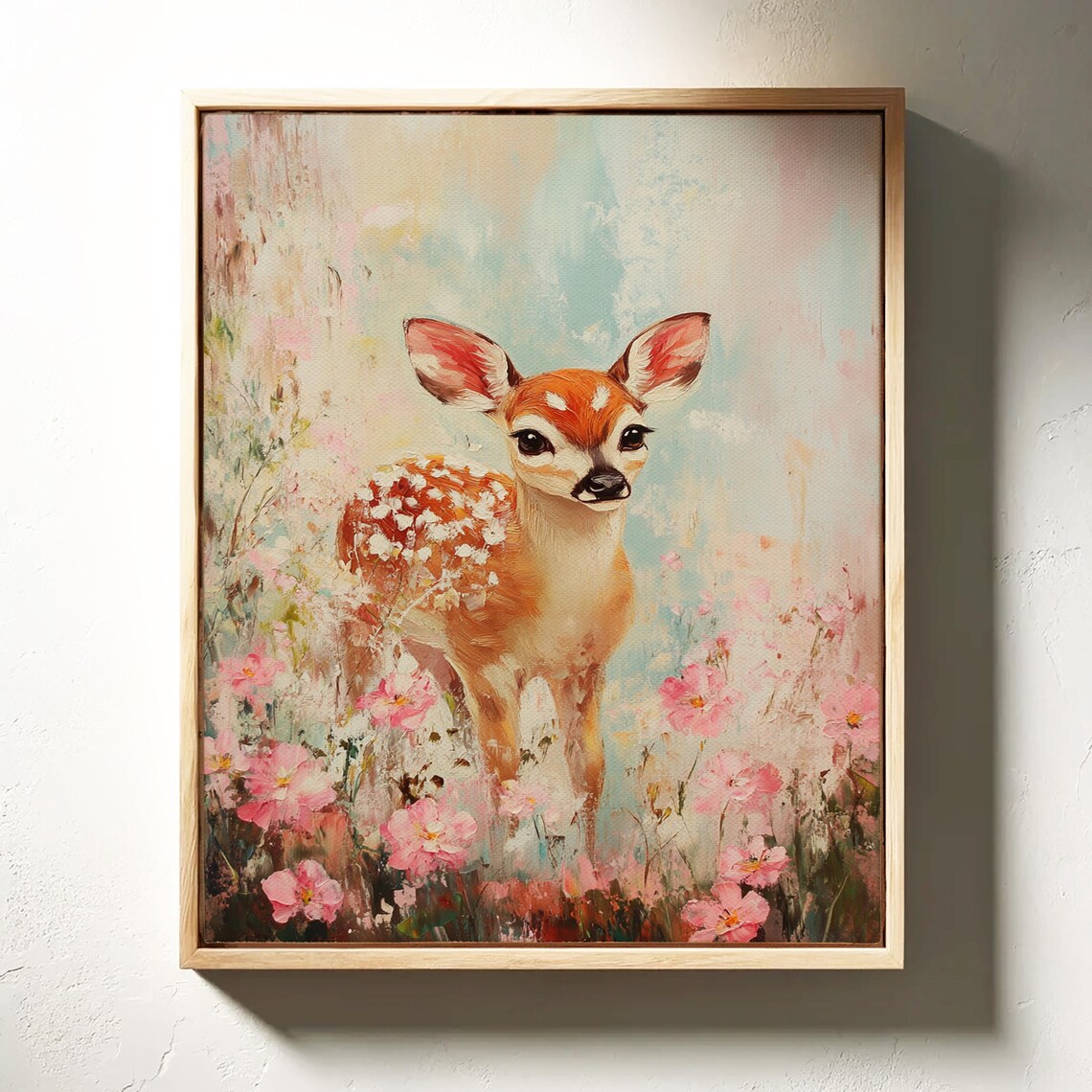 Baby Fawn Spotted Deer Pink Cosmos Flowers Pastel Spring Poster - Image 6