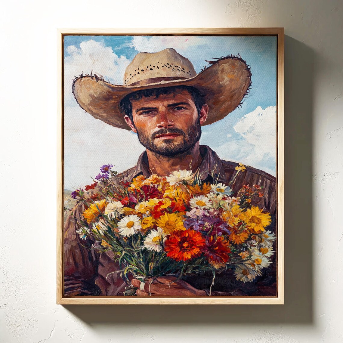 Rustic Cowboy With Wildflower Bouquet Blue Sky Country Poster - Image 7