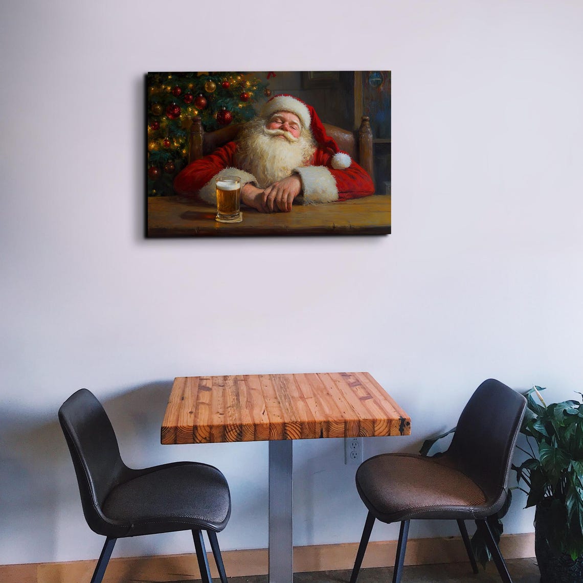 Sleepy Santa Napping With Beer By Christmas Tree Funny Art Poster - Image 3