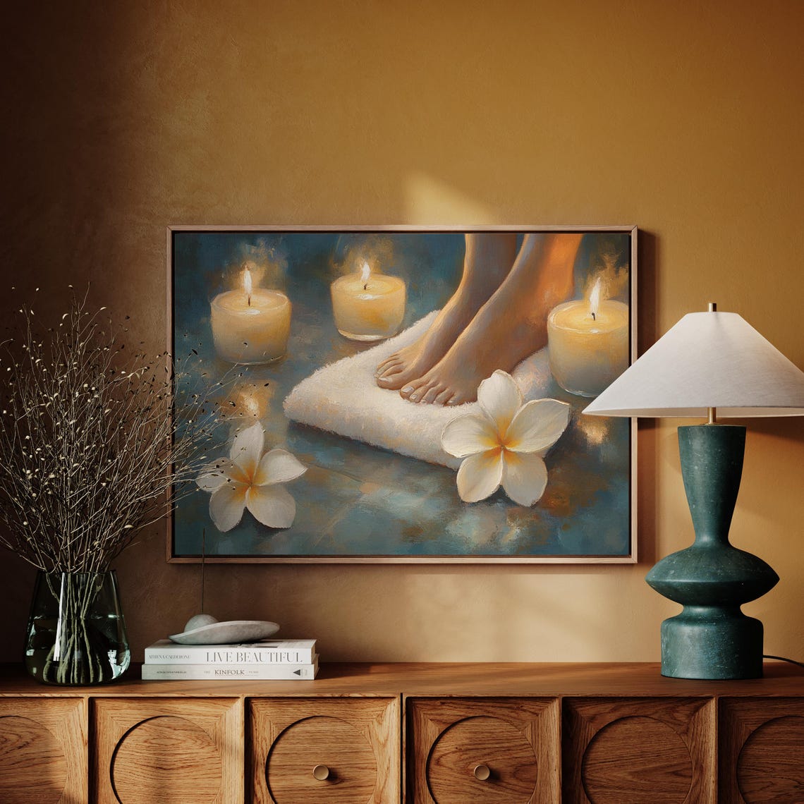 Candlelit Spa Retreat White Towel Frangipani Night Calm Poster - Image 3