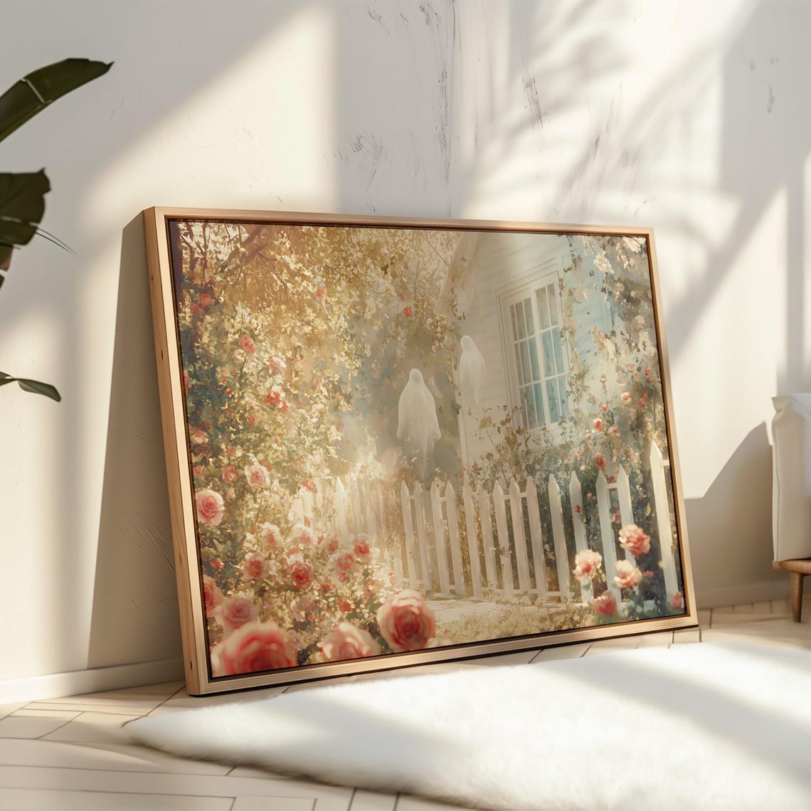 Whimsical Ghosts in a Rose Garden Cottagecore Halloween Art Poster - Image 5