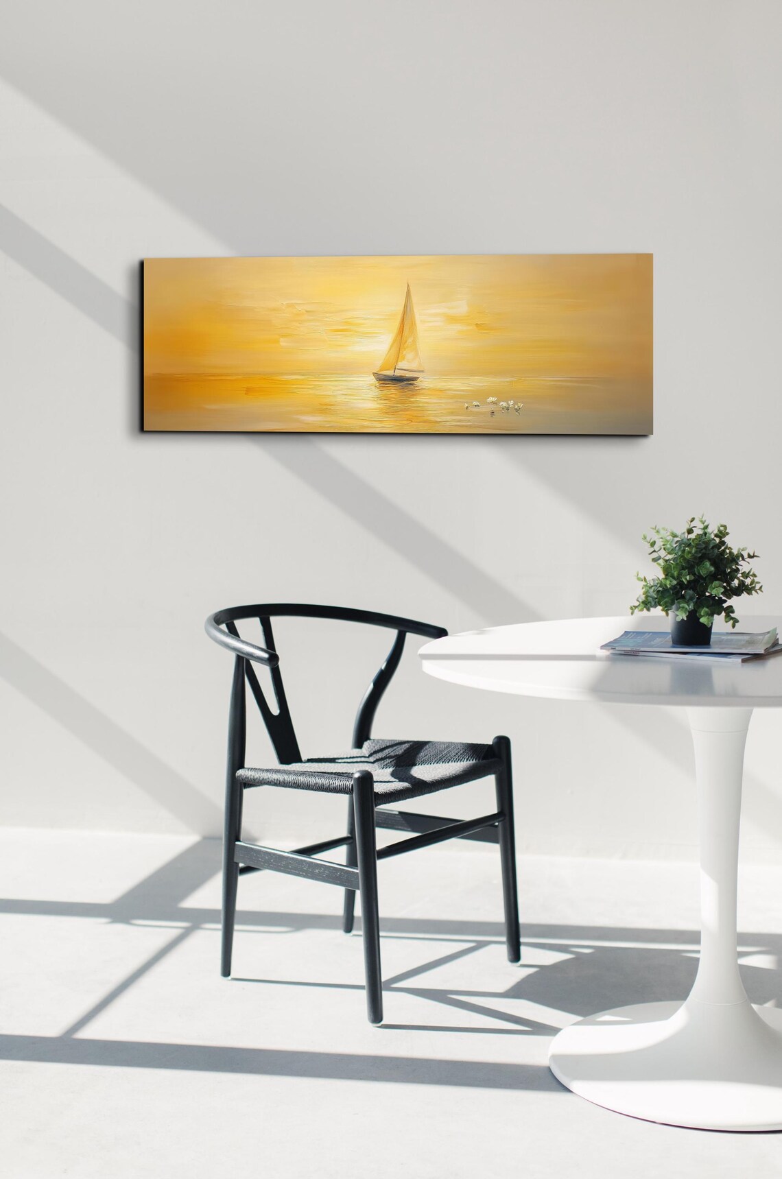 Sailboat In Golden Morning Haze Seascape Birds Painting Poster - Image 4