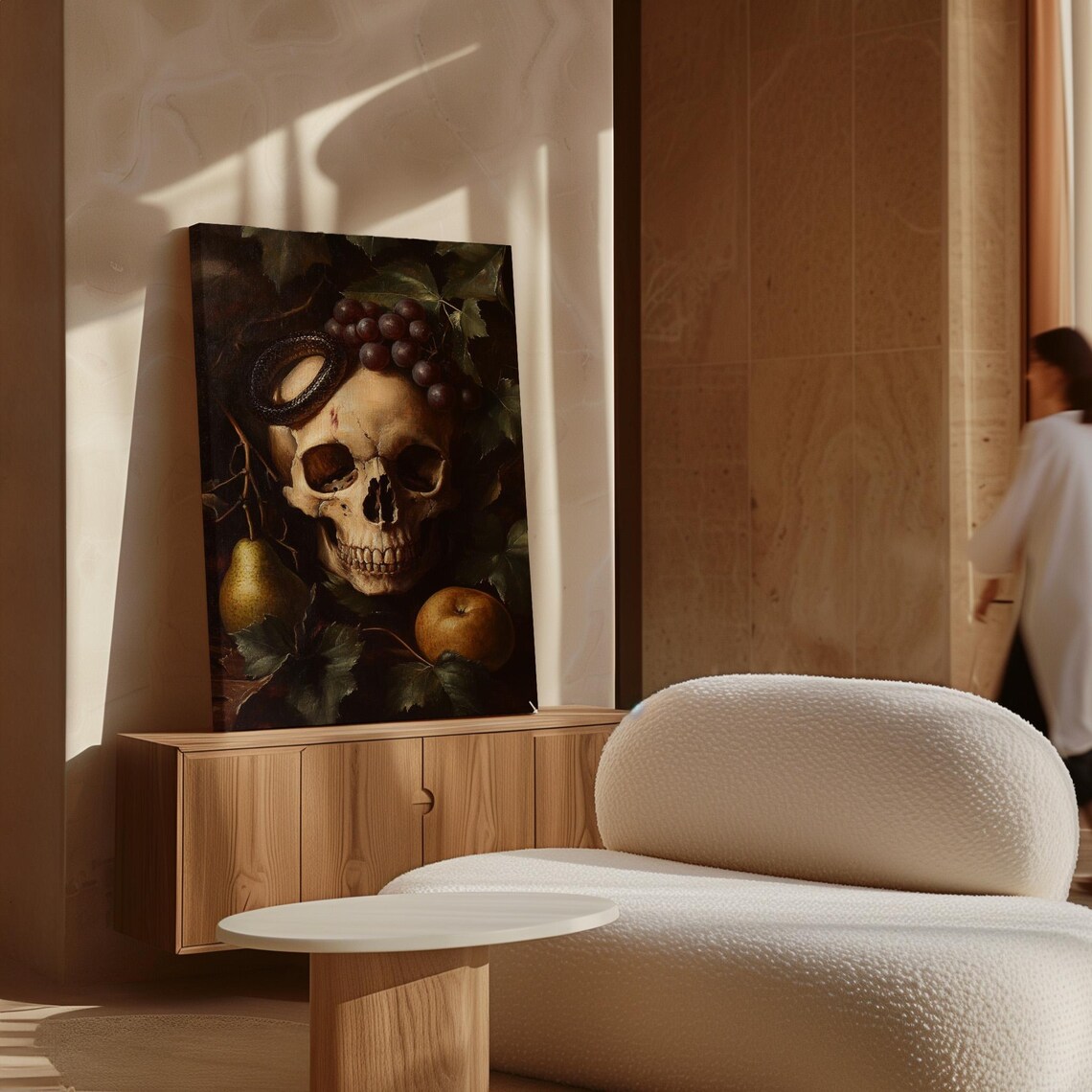 Skull Snake Grapes Pear Apple Dark Gothic Still Life Oil Painting Poster - Image 7
